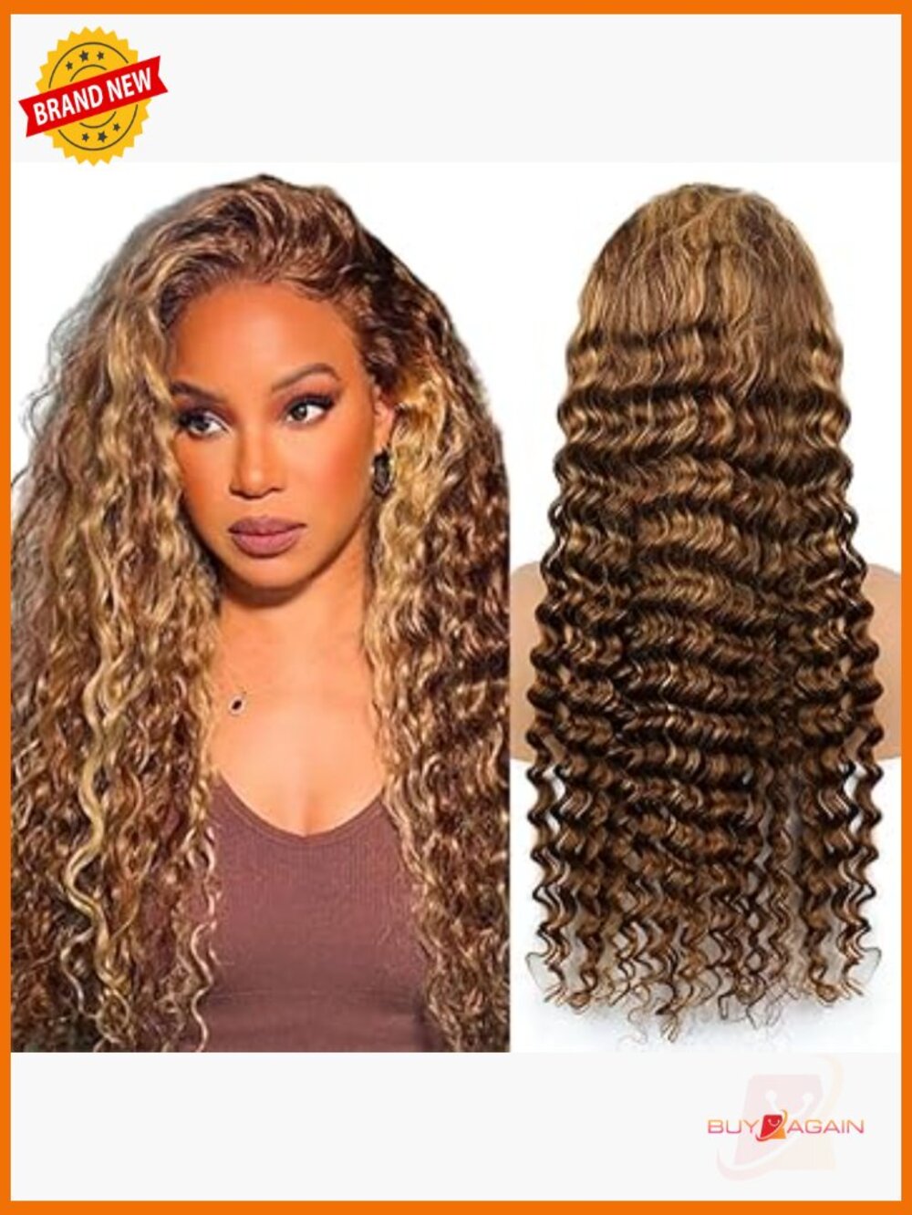 26" HD Lace Front Wig Human Hair 180% Density Deep Wave Ombre Glueless Pre
